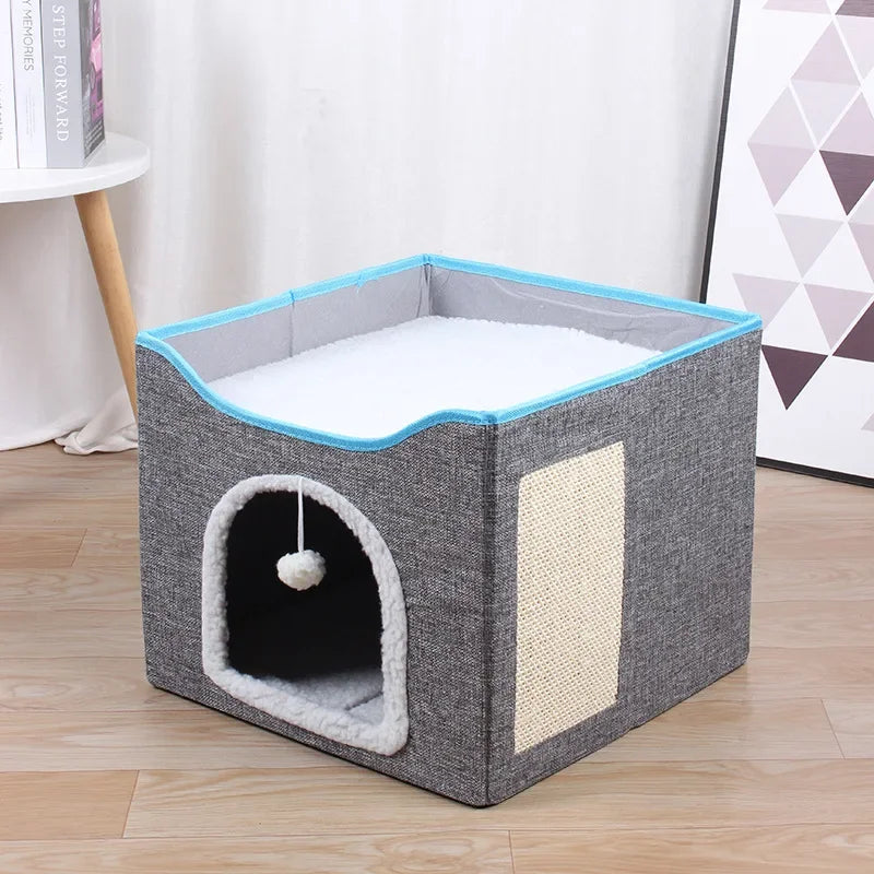 Cozy Indoor Cat House with Scratch Pad