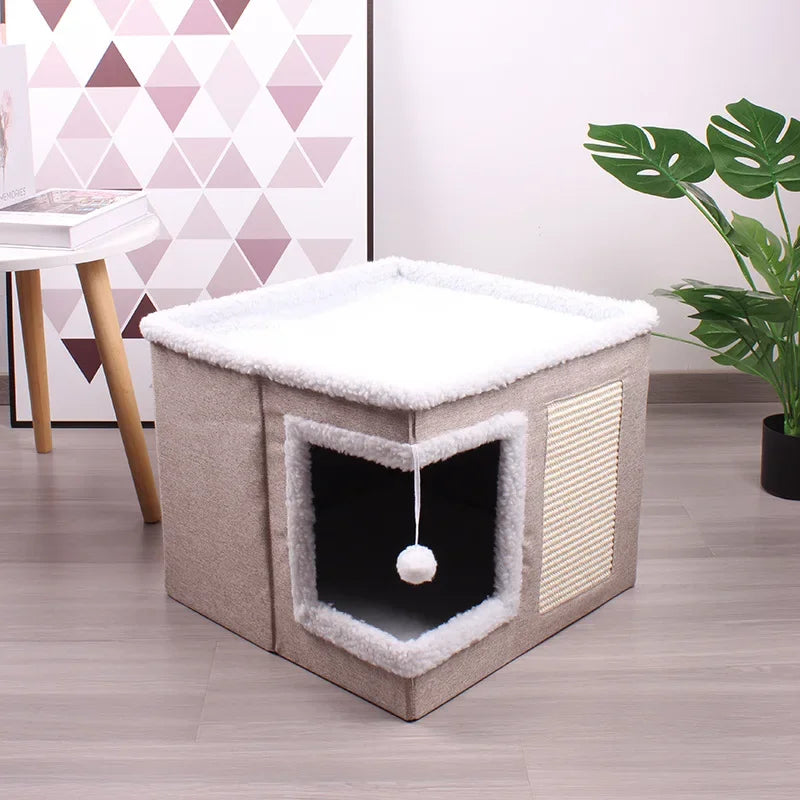 Cozy Indoor Cat House with Scratch Pad