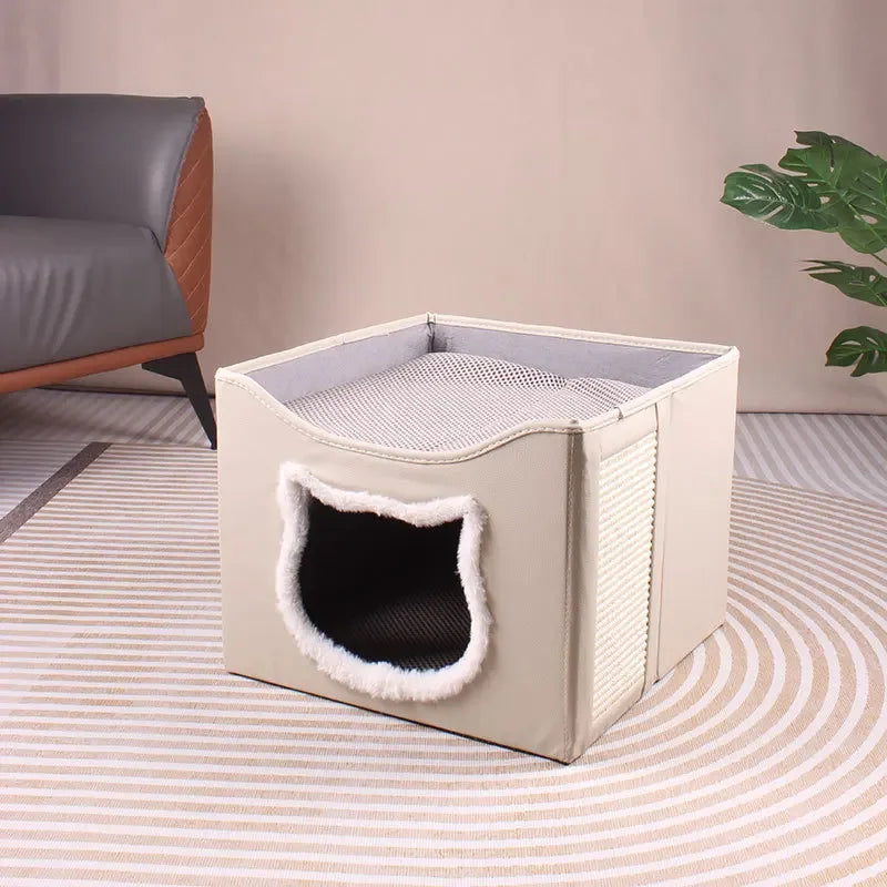 Cozy Indoor Cat House with Scratch Pad