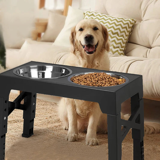Adjustable Elevated Dog Feeder with Stainless Steel Bowls