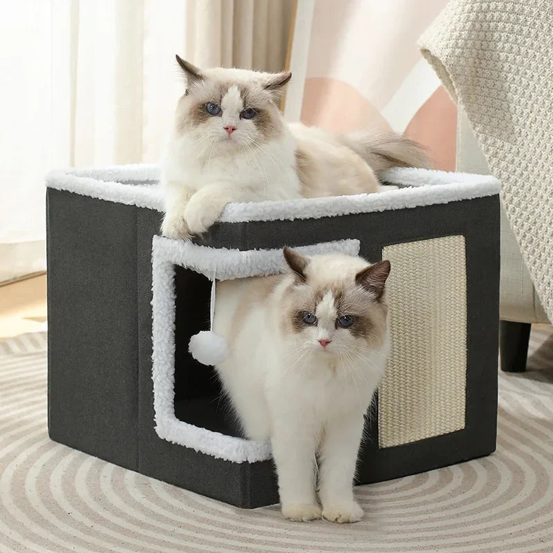 Cozy Indoor Cat House with Scratch Pad