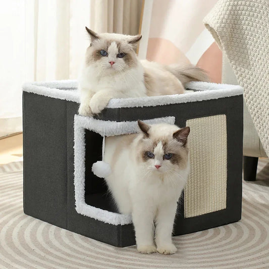 Cozy Indoor Cat House with Scratch Pad